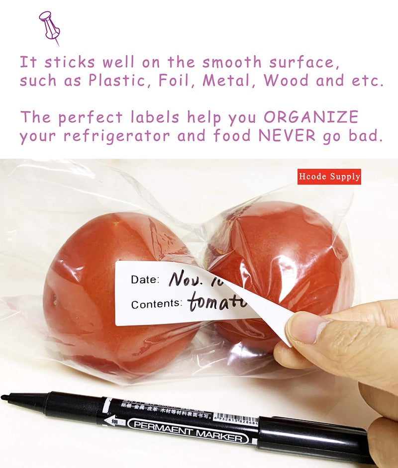 Hcode 2 x 3'' Self-Adhesive Removable Freezer Food Labels- Easy Clean Leaves No Residue- Cooler Food Storage Freezer Stickers Plastic Paper Perfect for Reusable Containers 300 Stickers (2x3 Fill in) - Image 3